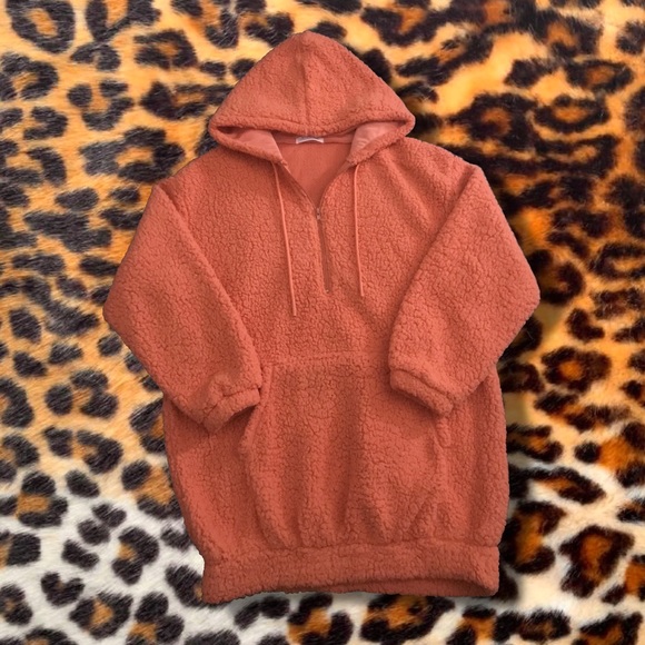 baddieville Dresses & Skirts - Baddieville Orange Y2K Soft Oversized Sherpa Hoodie Hooded Jacket Coat Dress